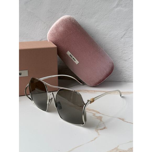 NEW Miu Miu MU A55S Silver Oversized Aviator Sunglasses $637 main image 8